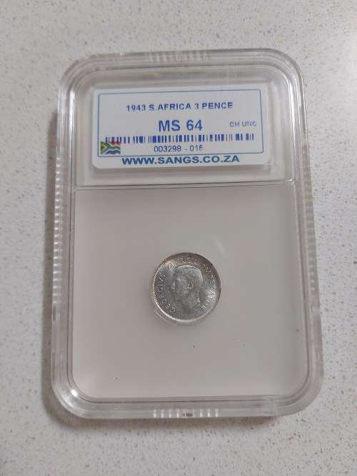 1943 S.AFRICA 3 PENCE MS 64